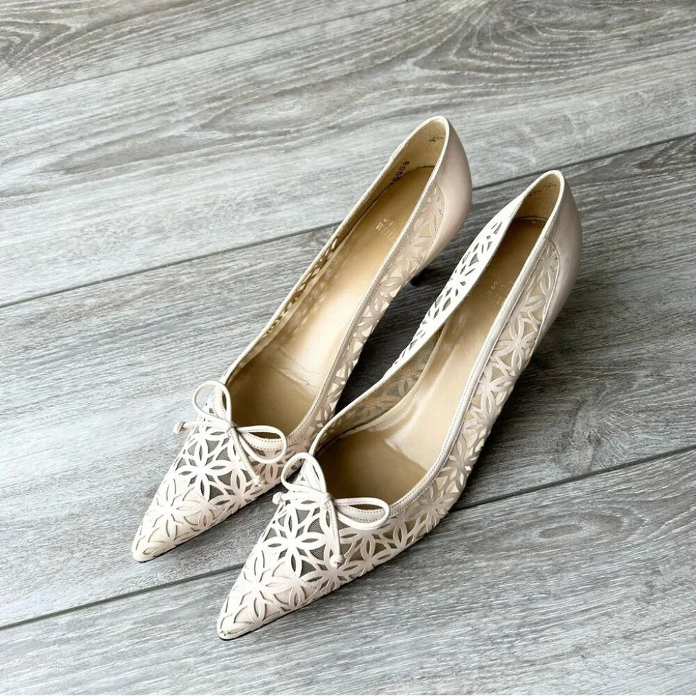 Stuart Weitzman Light Pink Lace Leather Pumps